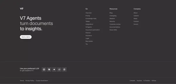 V7 Go | AI Agent Platform for Finance, Legal & Insurance - Landing design inspiration