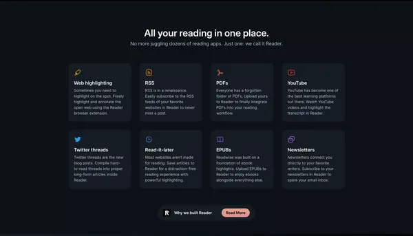 Readwise Reader | The first read-it-later app built for power readers. - Landing design inspiration