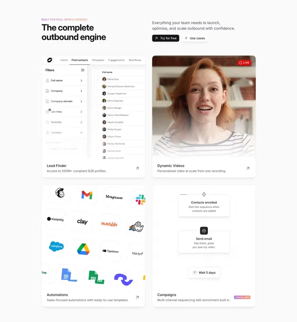 Sendr.ai - The all-in-one Outreach CRM for modern sales teams - Landing design inspiration