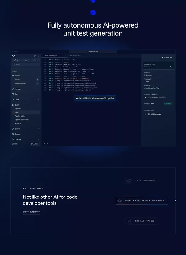 Diffblue AI For Code writes Java unit tests fully autonomously - Diffblue - Landing design inspiration