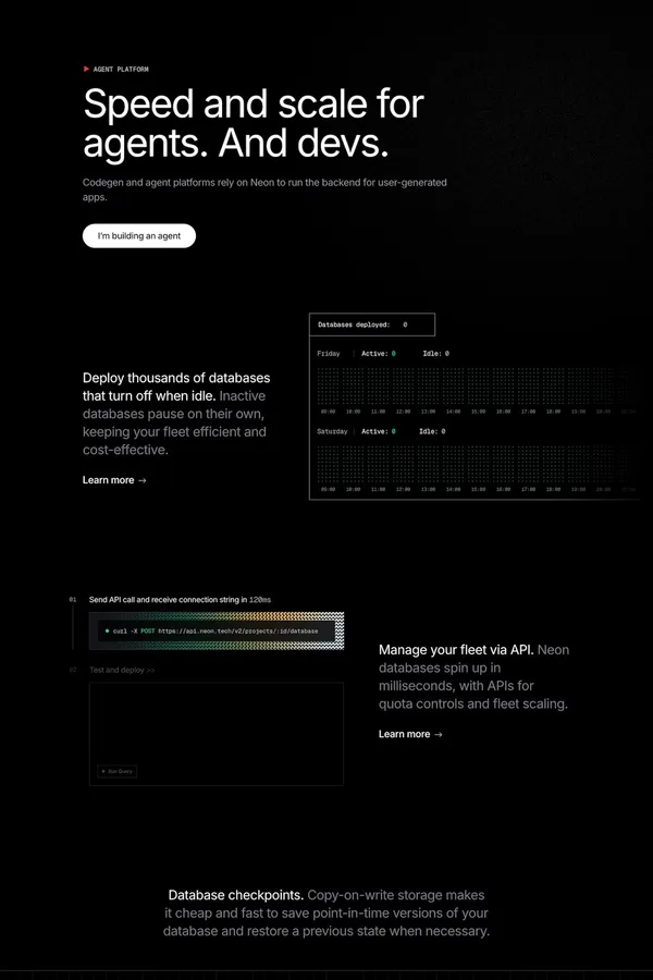 Neon Serverless Postgres — Ship faster - Landing design inspiration