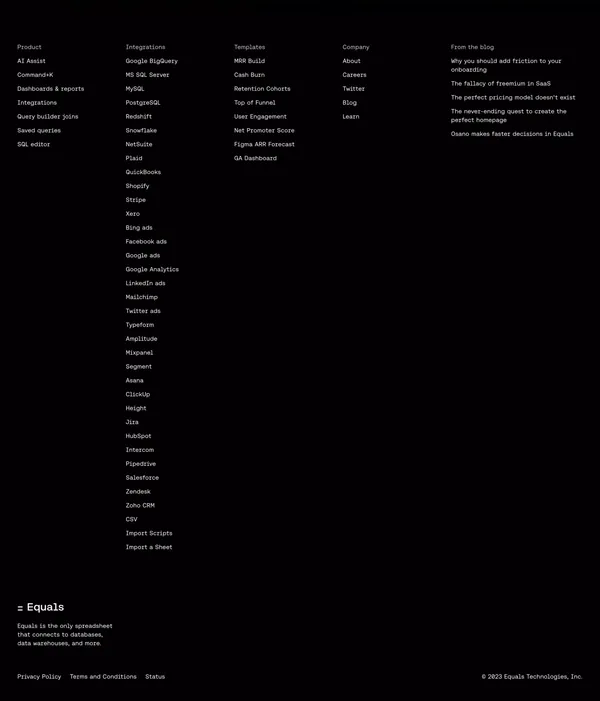 Equals | The next-generation spreadsheet - Landing design inspiration