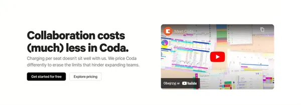 Coda: Your all-in-one collaborative workspace. - Landing design inspiration