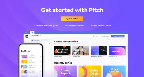 Pitch | Collaborative presentation software for modern teams - Landing design inspiration