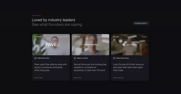 Pipe: Trade your future revenue for dilution-free capital - Landing design inspiration