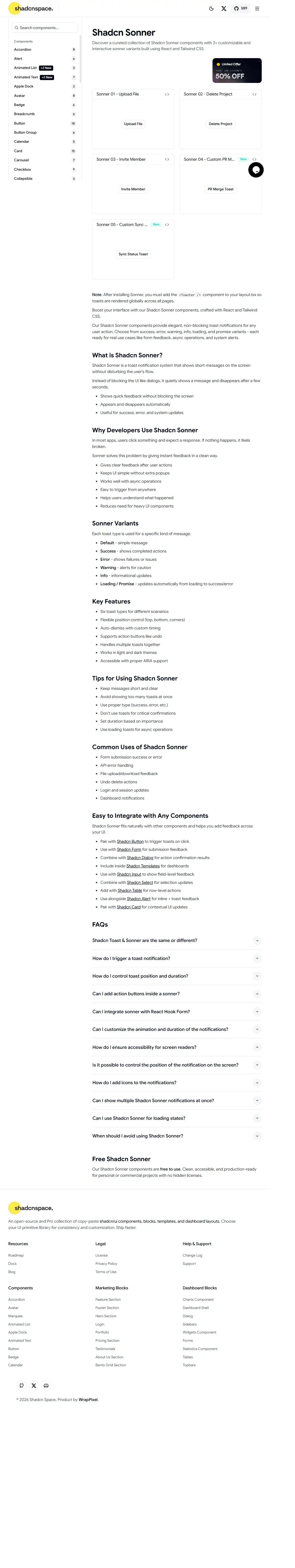 5+ Shadcn Sonner Components for React & Next.js - Other design