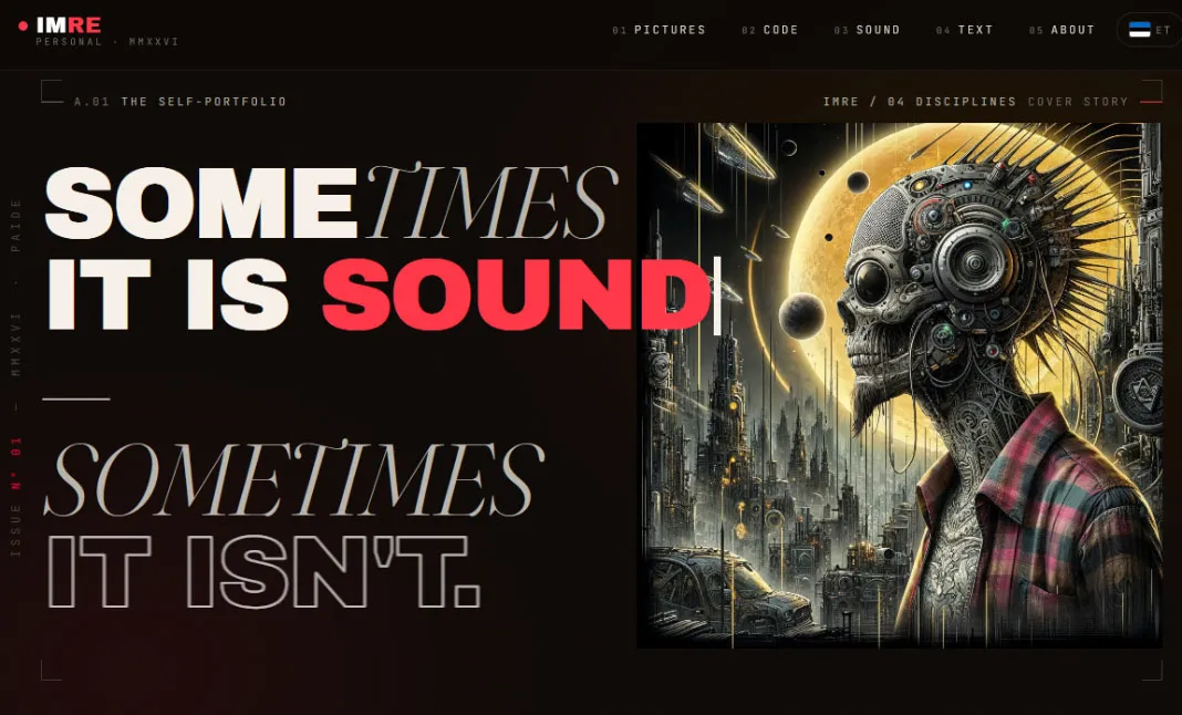 Imre Sobnin — Pictures · Code · Sound · Text - Portfolio design