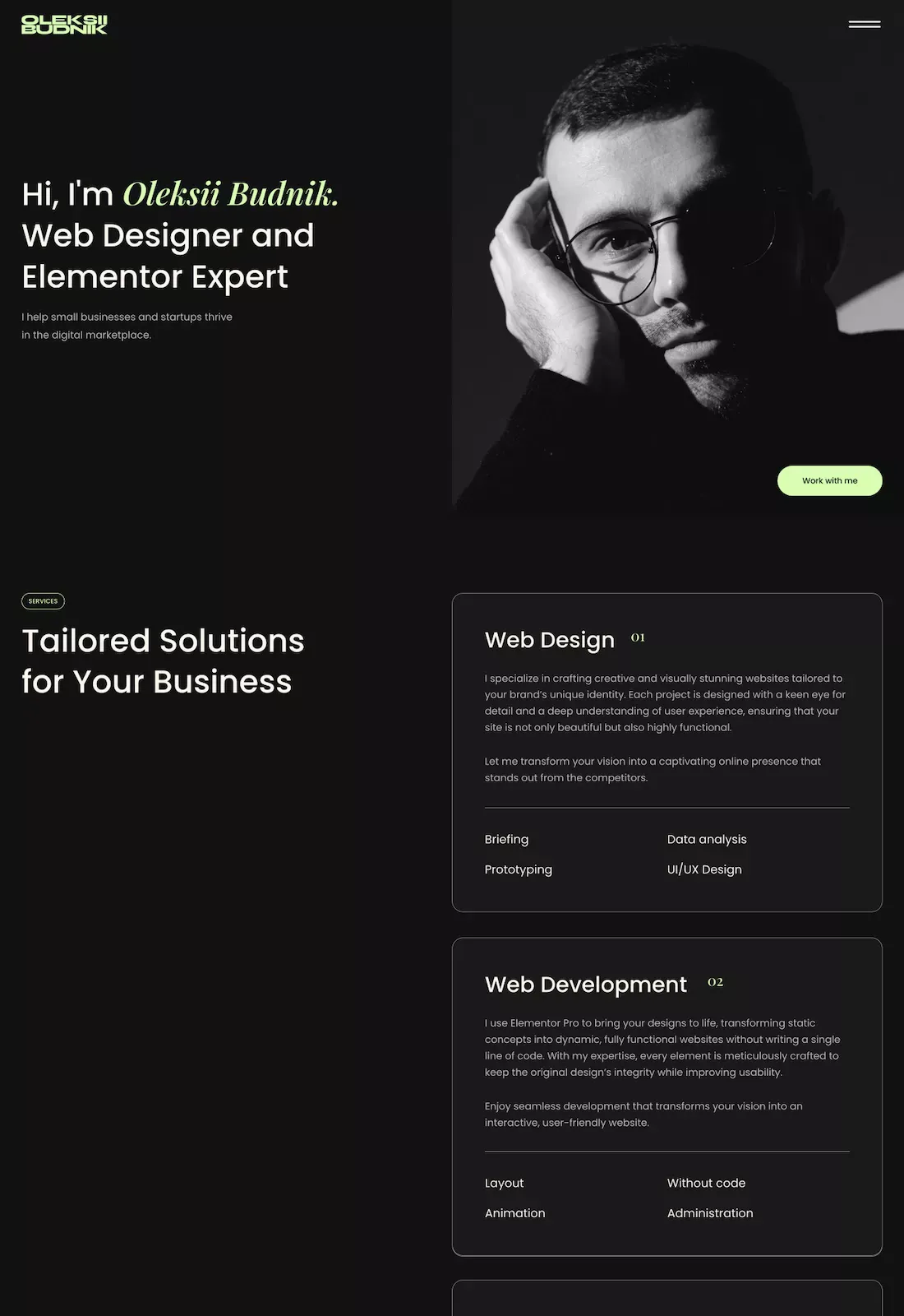Oleksii Budnik - Web Designer and Elementor Expert - Portfolio design