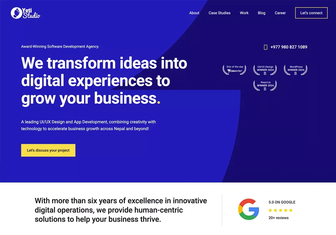 Yeti Studio | Top IT Company in Nepal for Digital Solutions - Landing design