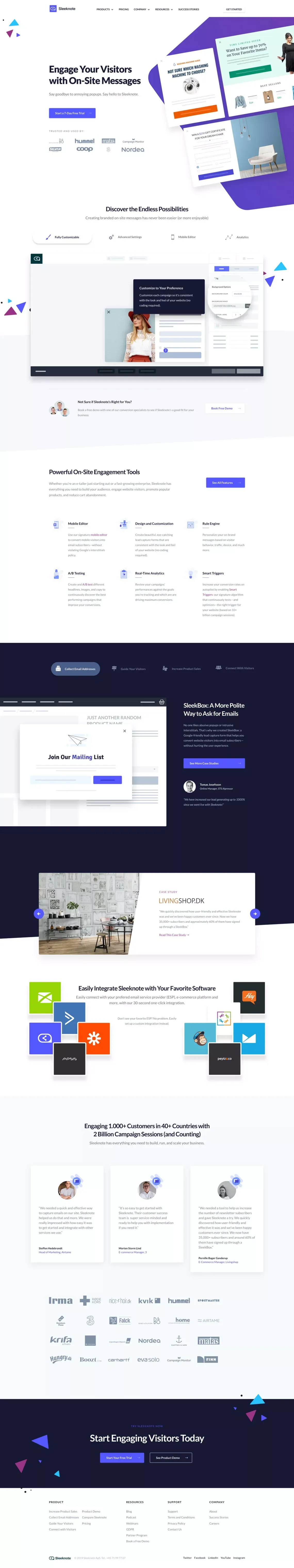 Sleeknote | Engage Your Visitors with On-Site Messages - Landing design