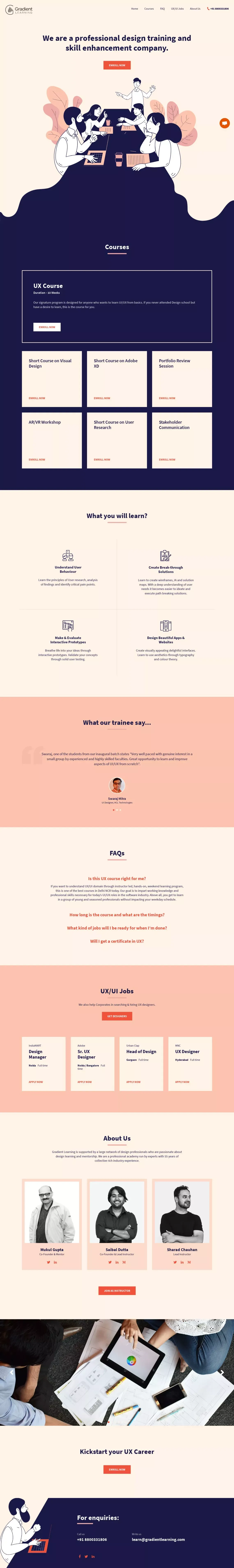Gradient Learning-UI/UX design training and skill enhancement academy - Landing design