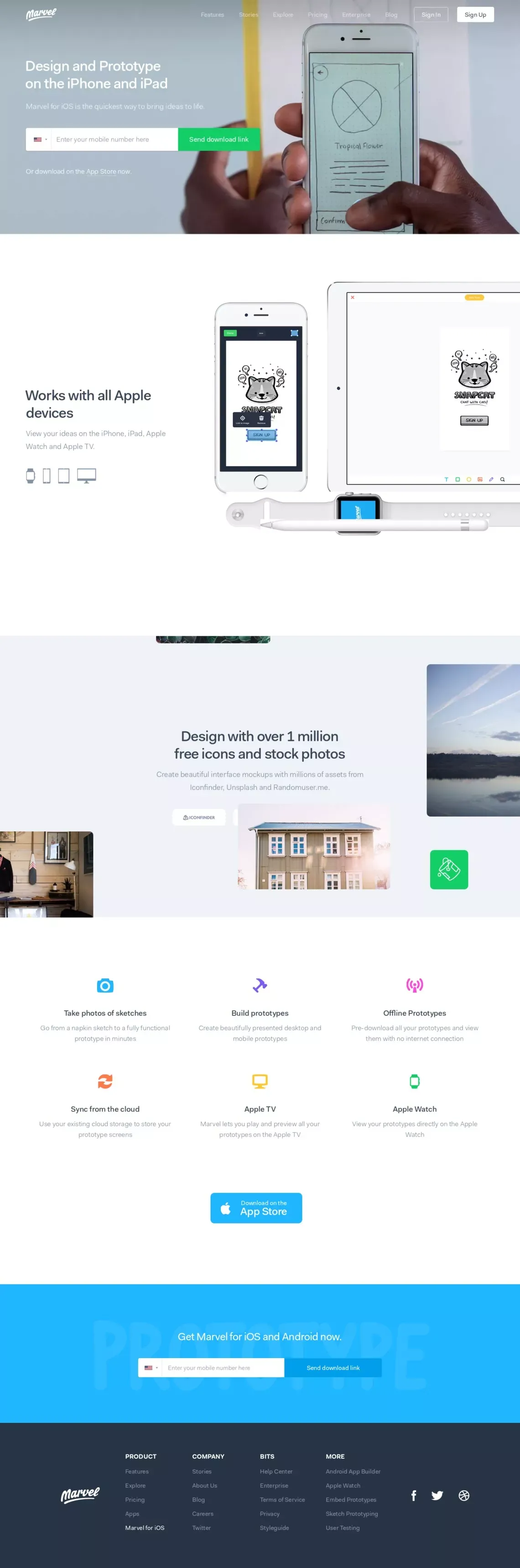 Marvel - Free mobile & web prototyping - Landing design