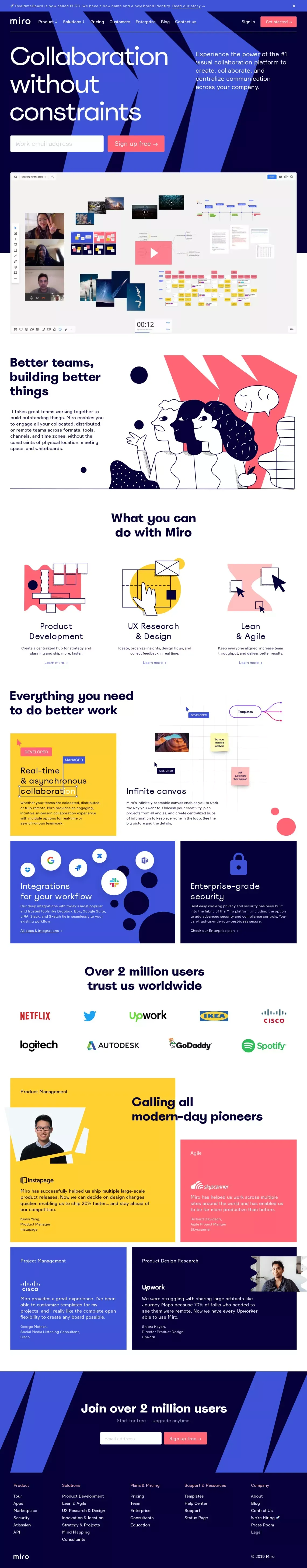 Team collaboration software & online whiteboard for teams | Miro - Landing design