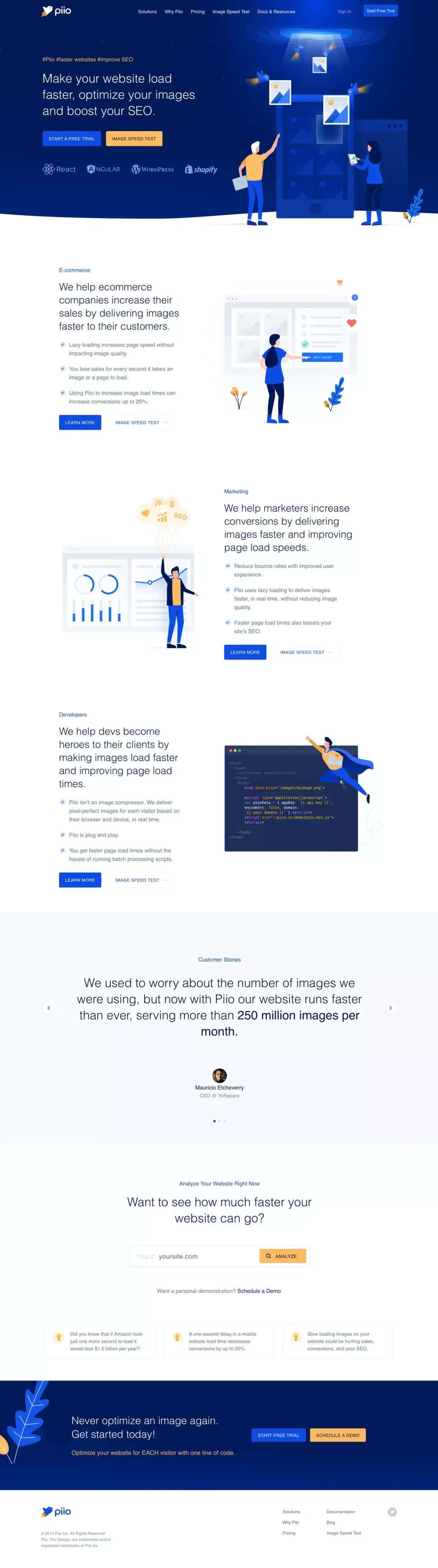 Piio · Make your Images Load Faster, Optimize Your Website & Boost Your SEO - Landing design