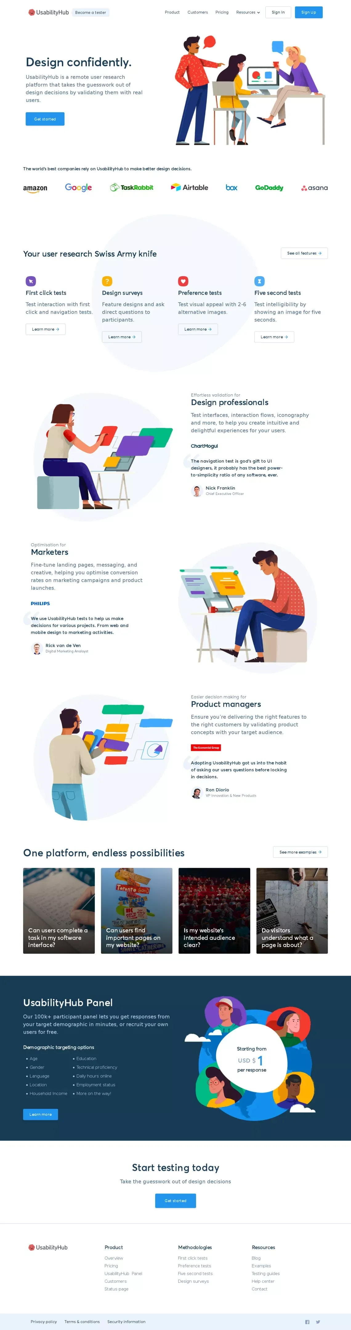 UsabilityHub | User Testing and Usability Research Platform - Landing design