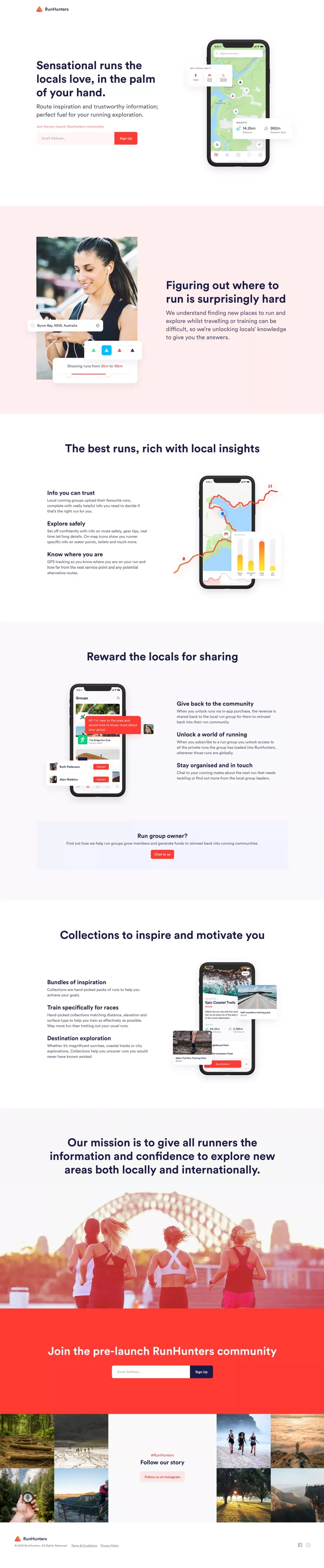 RunHunters | The app for runners that love to explore - Landing design