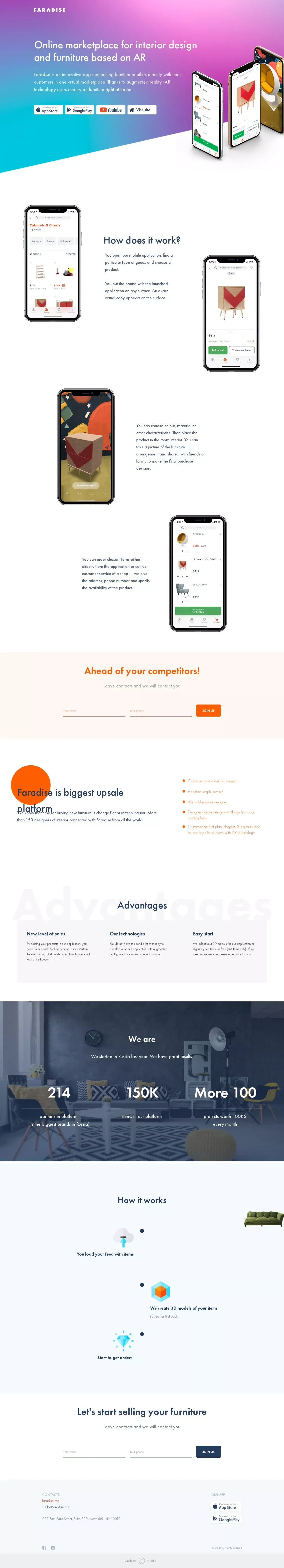 Faradise — furniture marketplace in AR - Landing design