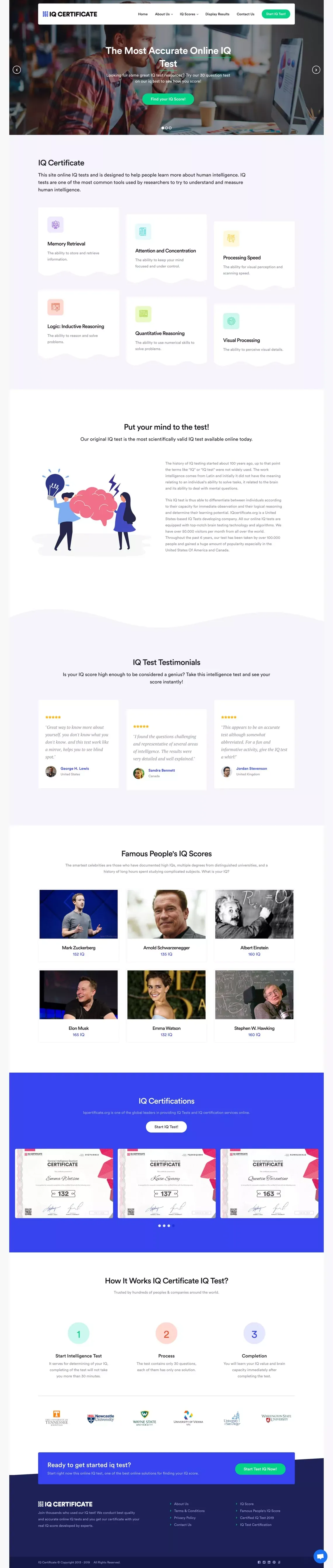 IQ Certificate - Test Your IQ! - Landing design