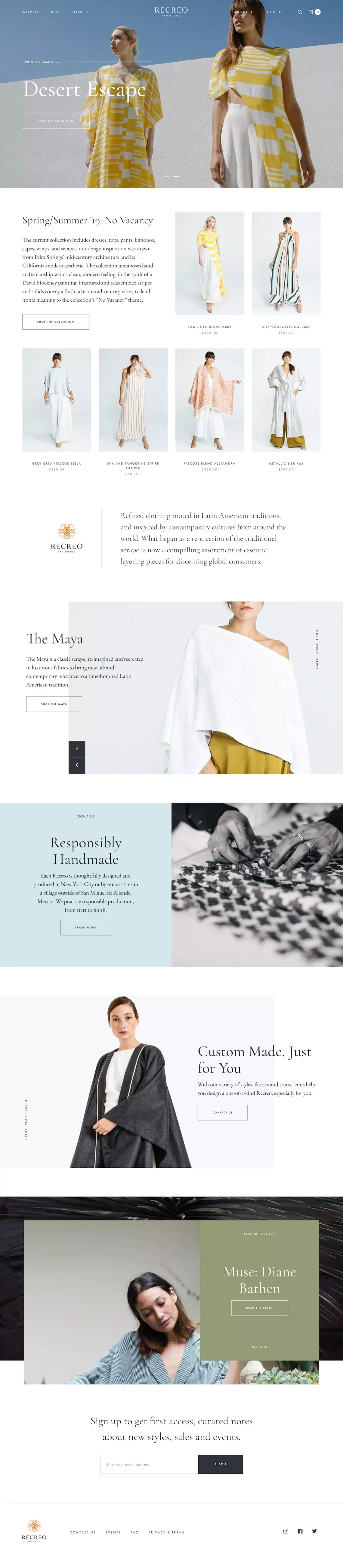 Recreo San Miguel - Luxury apparel inspired by traditional Latin American garments - Ecommerce design