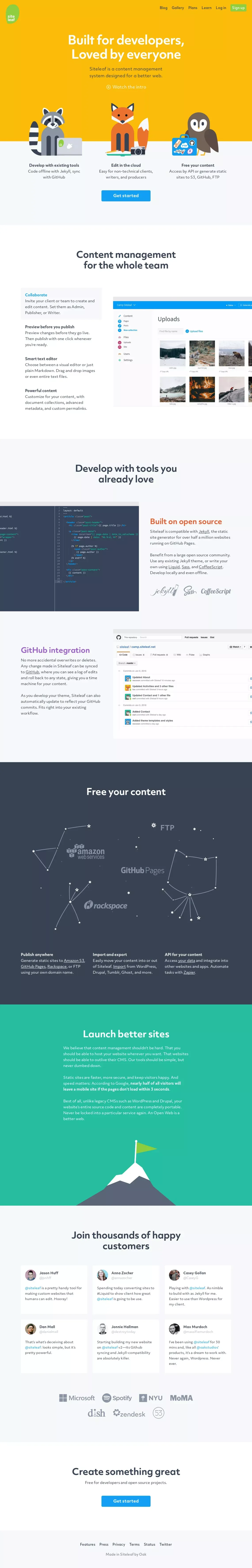 Siteleaf - A friendly CMS for your static site - Landing design