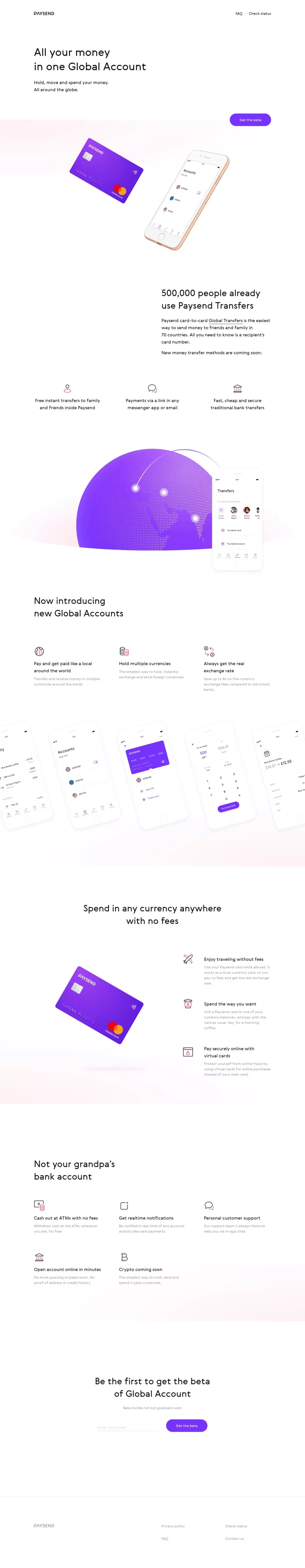 Paysend · All your money in one Global Account - Landing design