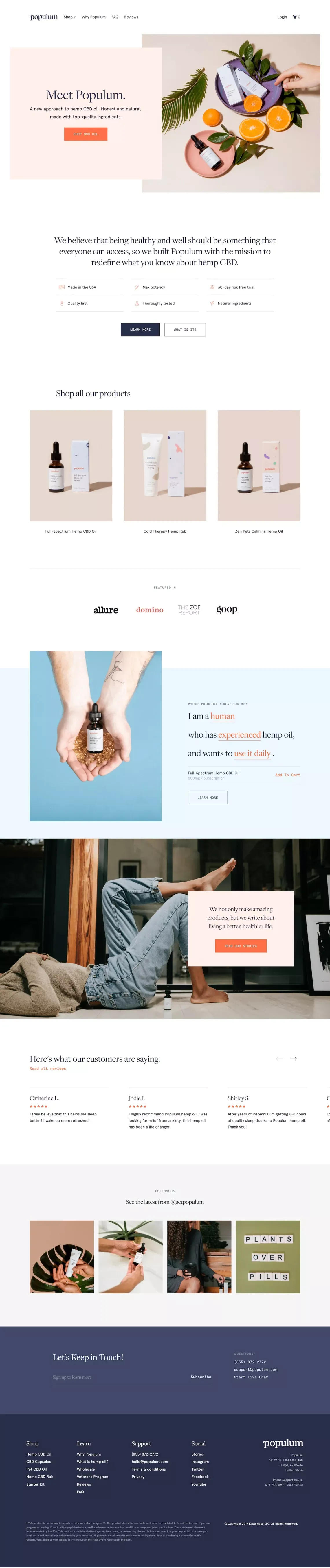 Populum | Full Spectrum Hemp Oil Supplement | Made in USA - Ecommerce design