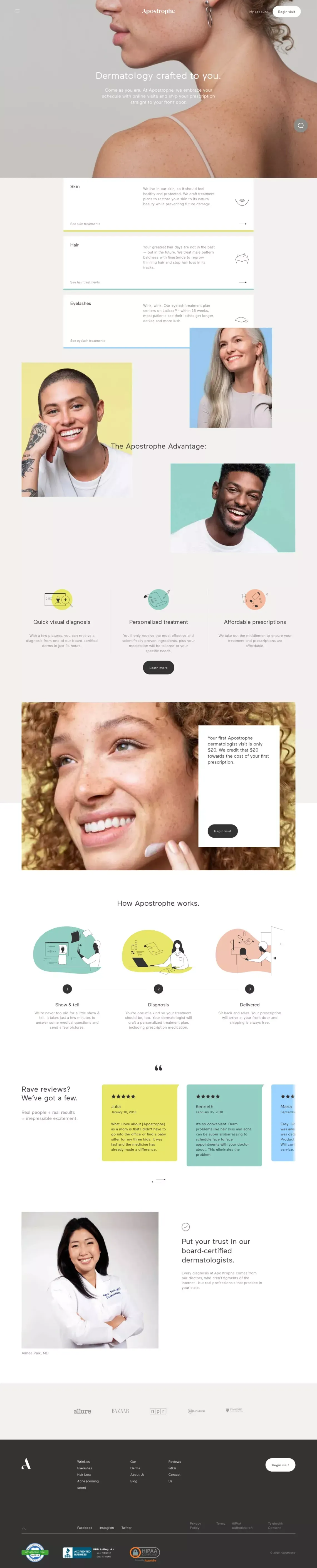 Apostrophe | Dermatology crafted to you. - Landing design