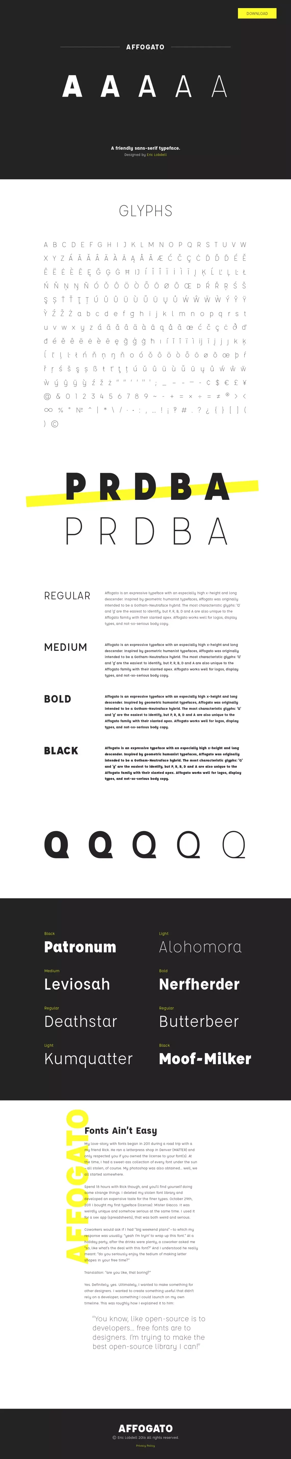 Affogato - A Friendly Sans-Serif Typeface - Landing design