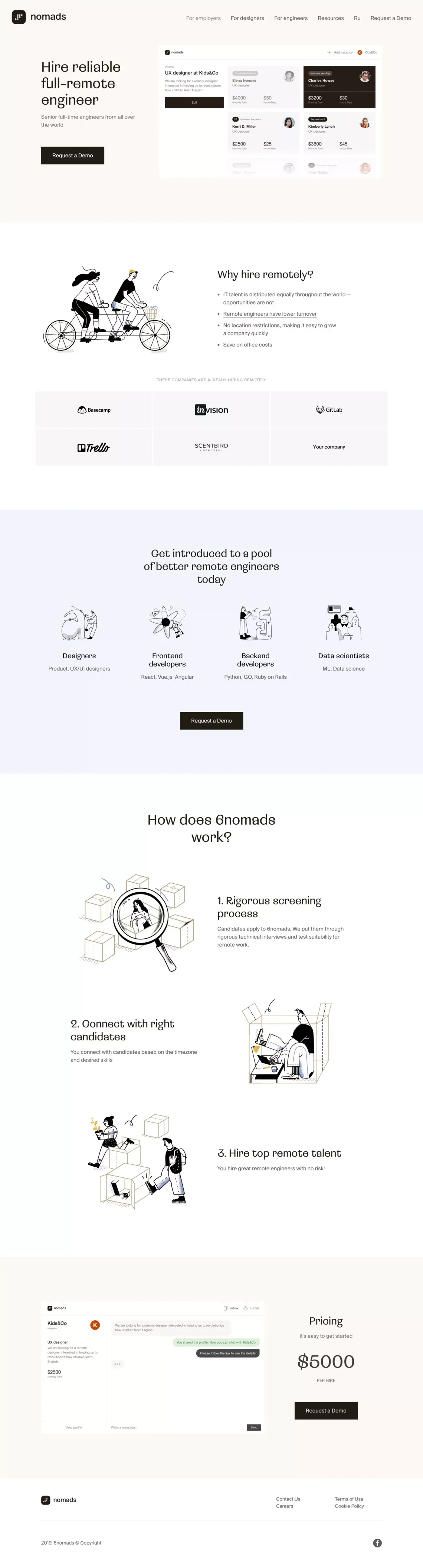 6nomads — Hire reliable full-remote engineer - Landing design