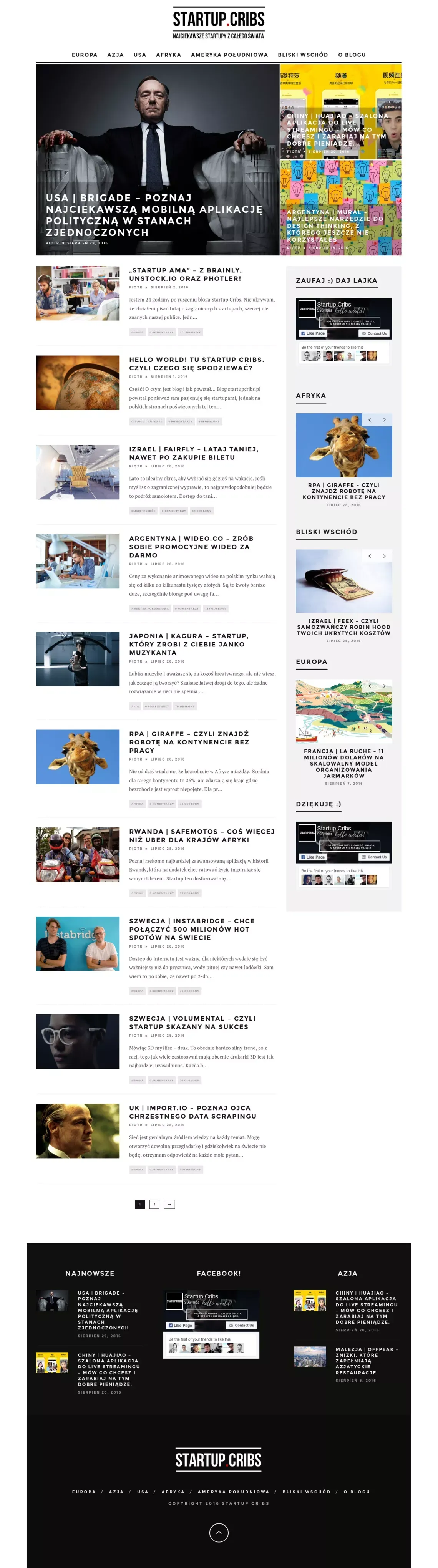 Startup Cribs - Startupy z całego Świata - Blog design