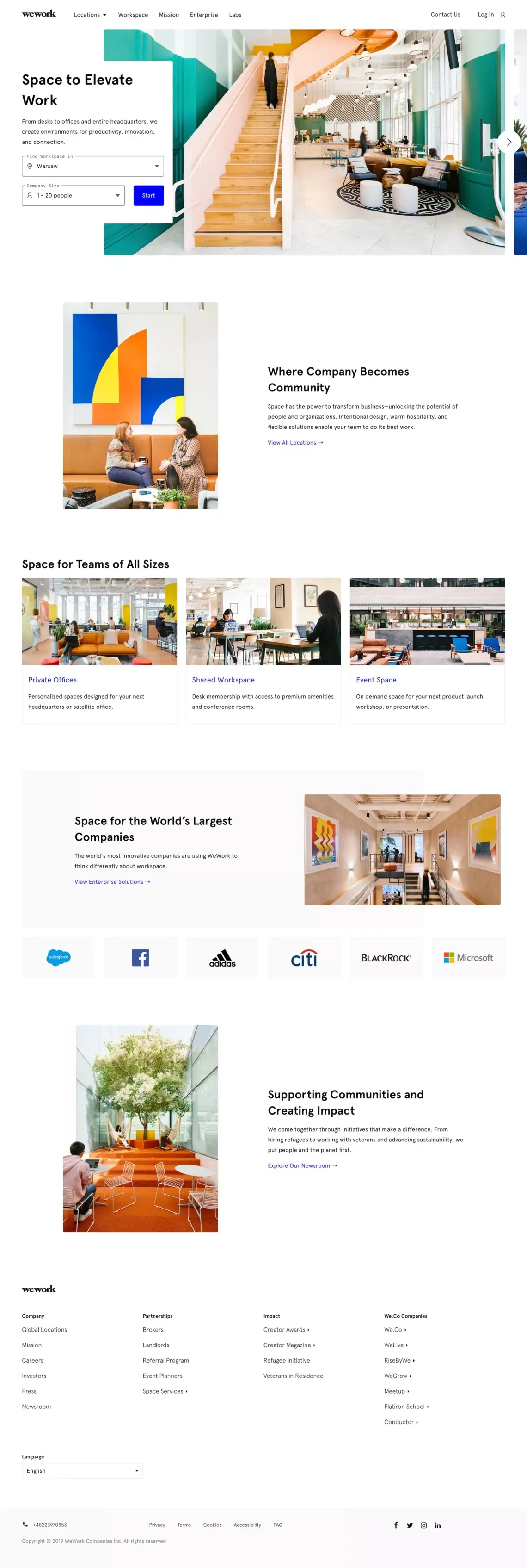 WeWork Coworking and Office Space - Landing design
