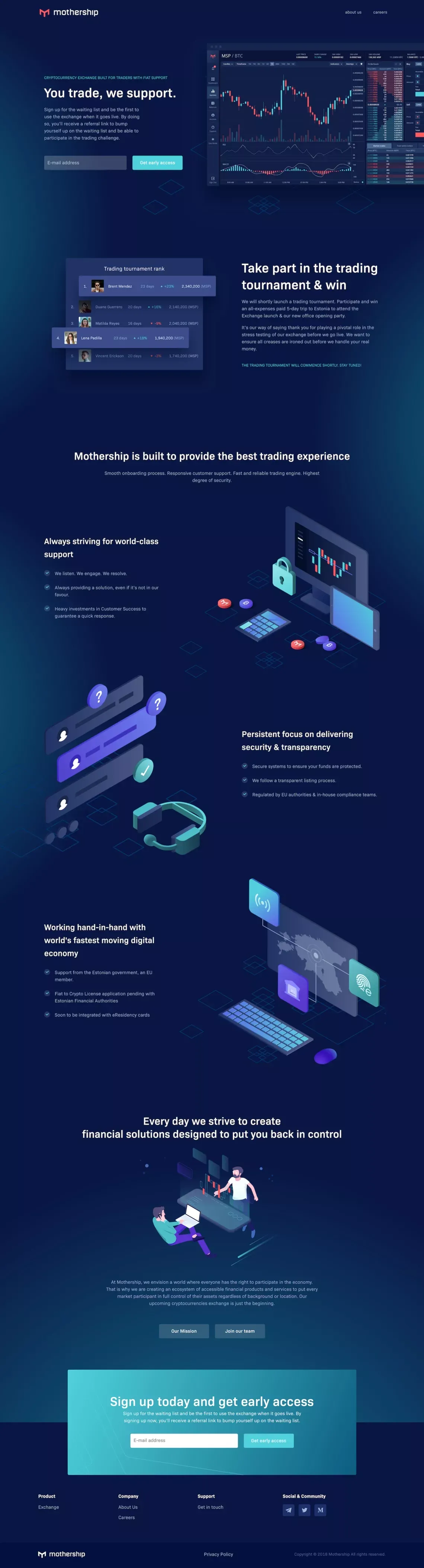 Mothership - You trade, we support | Cryptocurrency exchange - Landing design