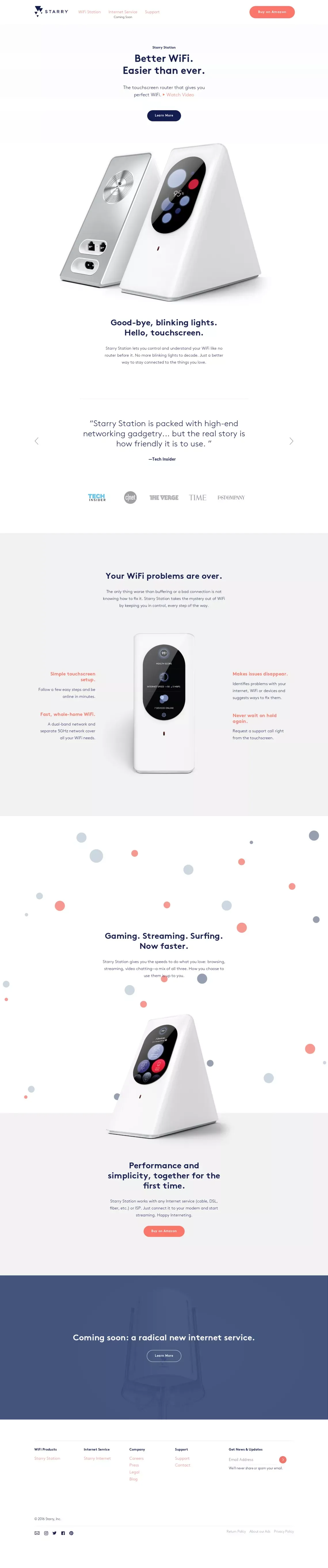 Starry Station WiFi Router and Starry Internet Service - Landing design