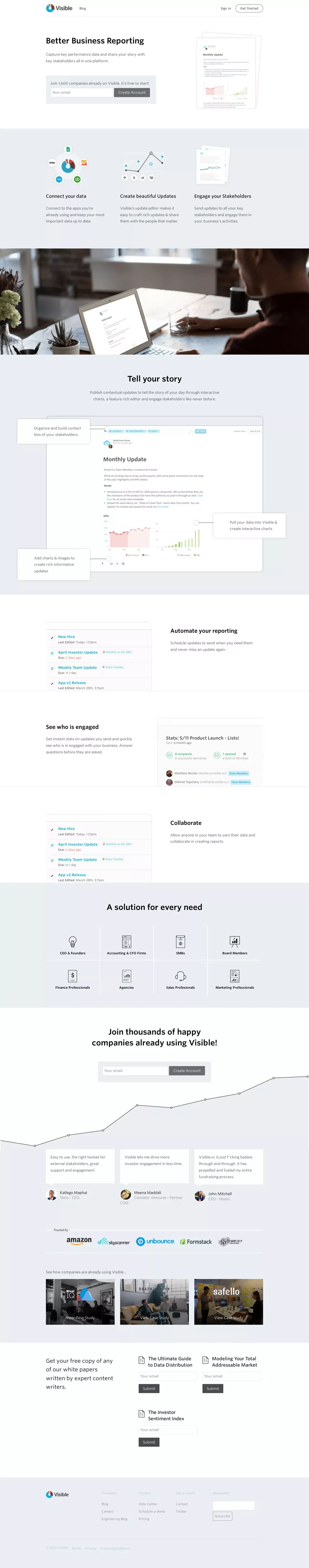 Visible - Investor Updates, Relations & Portfolio Management - Landing design