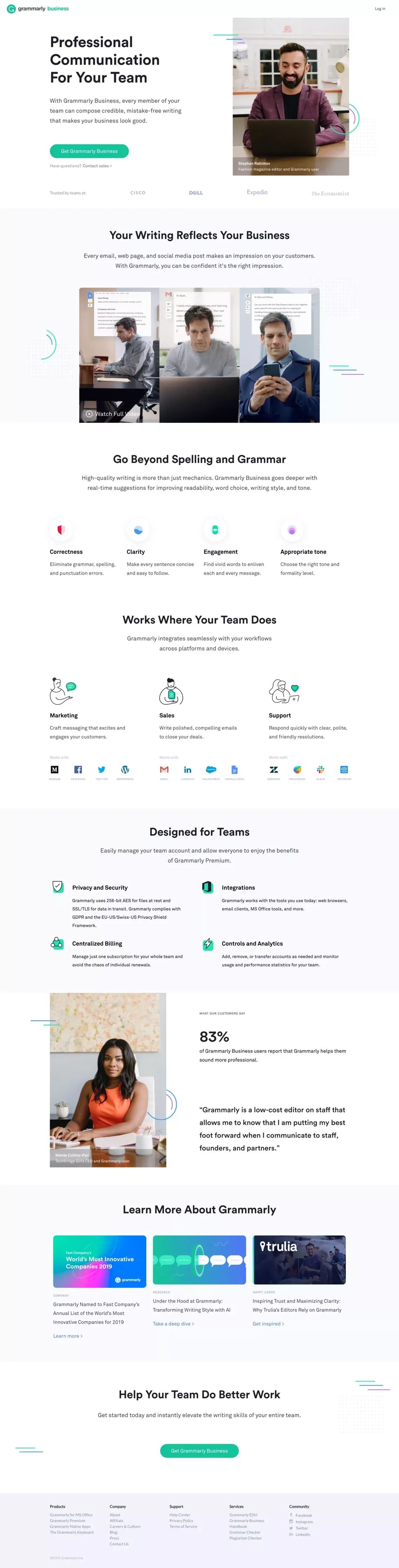 Grammarly Business - Polish Your Team’s Communication - Landing design