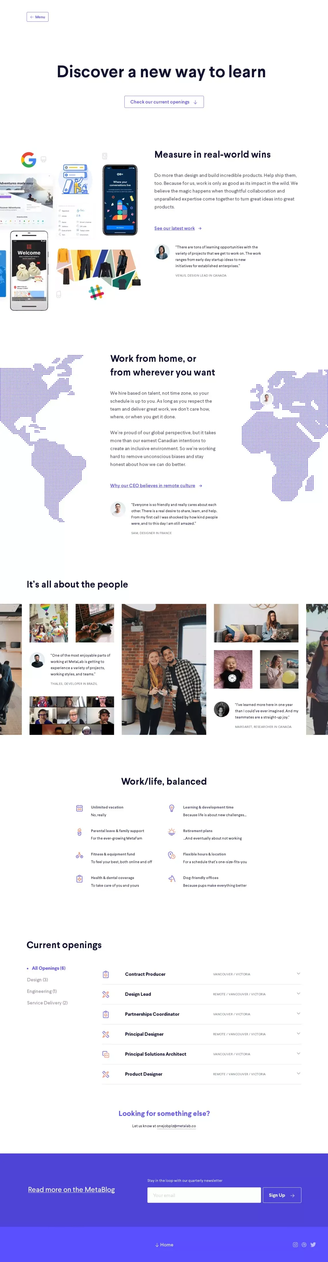 Careers at MetaLab - Landing design