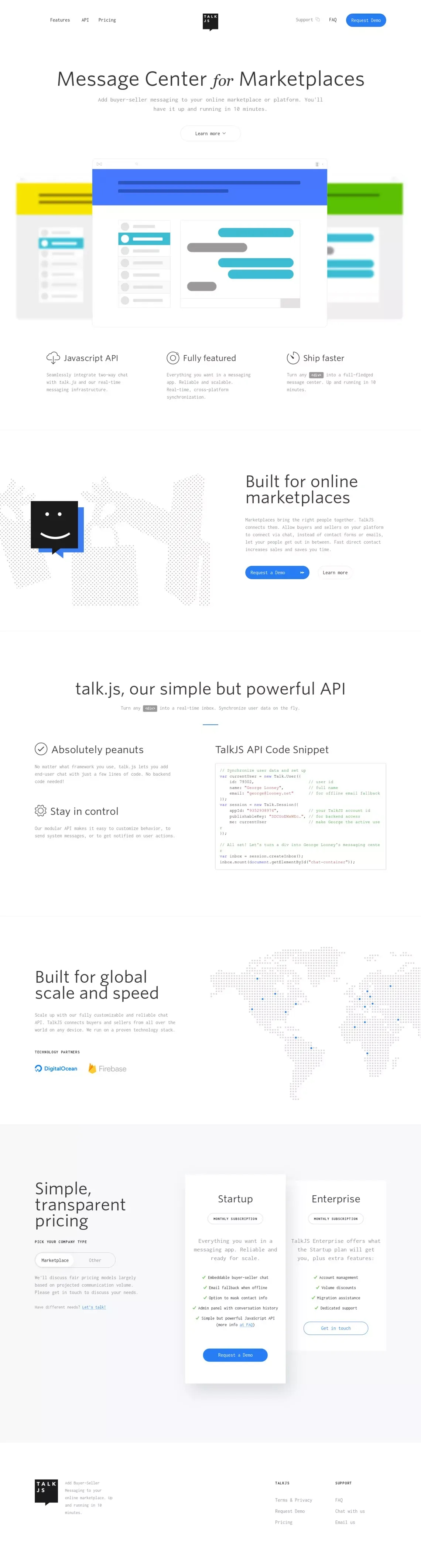 TalkJS. Message Center for Marketplaces. - Landing design