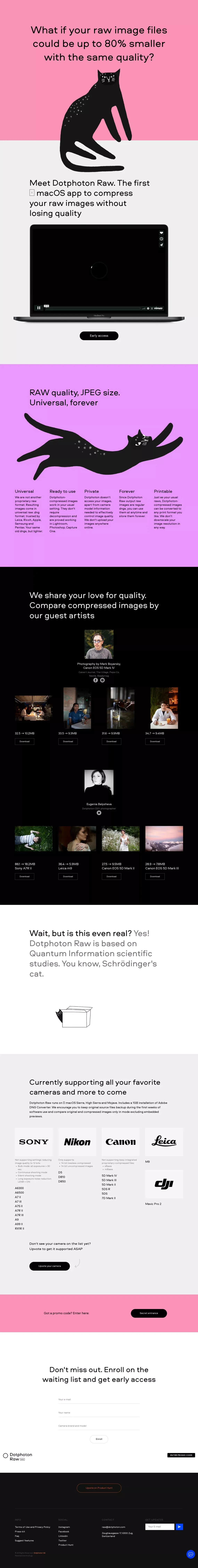 Dotphoton Raw – raw image compression - Landing design
