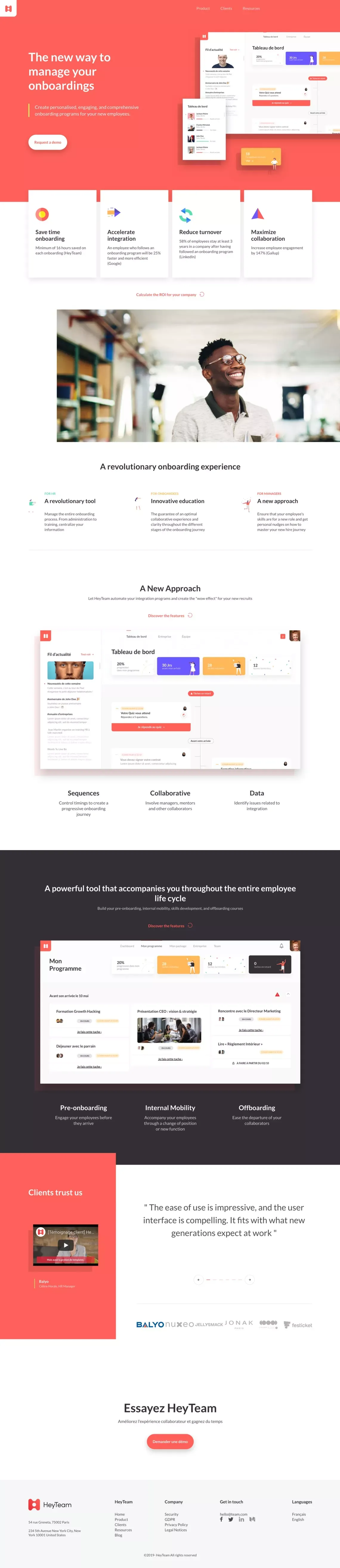 HeyTeam - The new way to manage your onboardings - Landing design