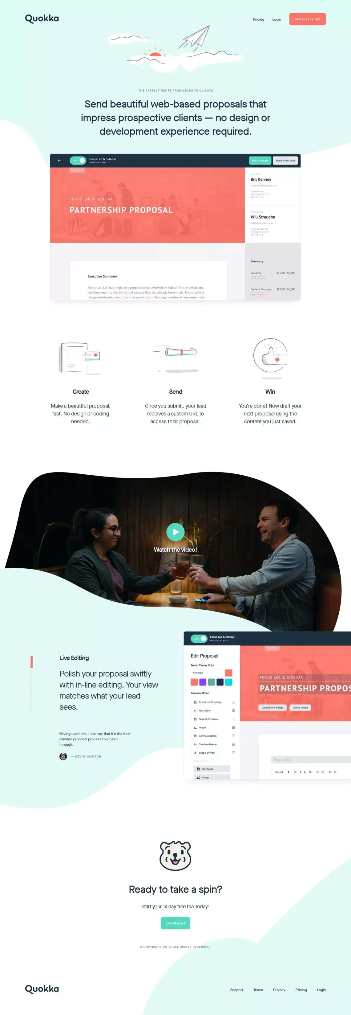 Quokka: Proposals Made Easy - Landing design