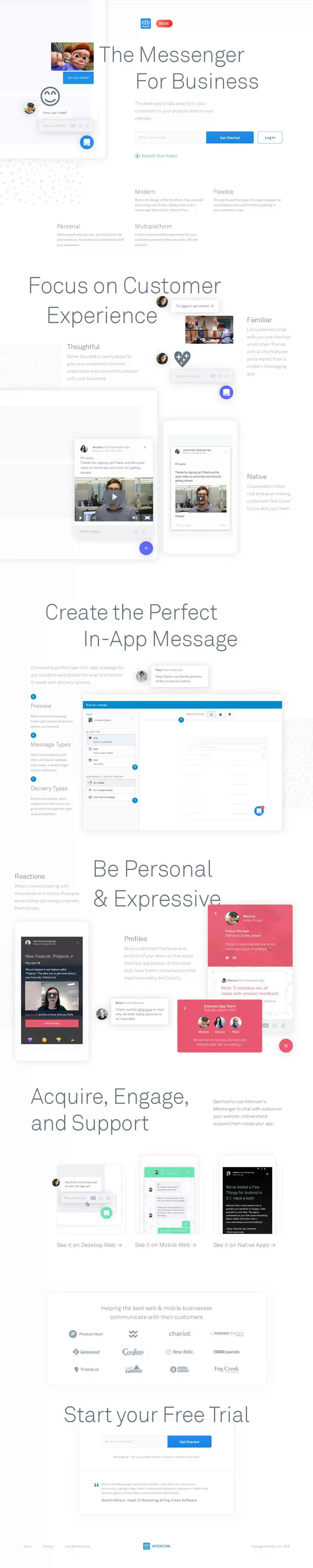 The In-App Messenger for Business | Intercom - Landing design