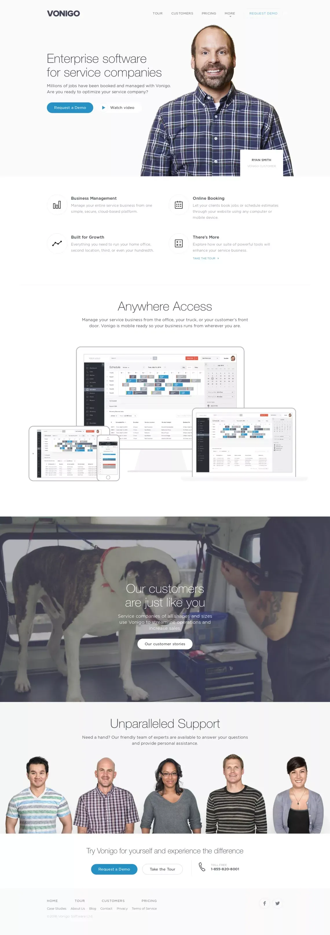 Service Business Management Software : Vonigo - Landing design