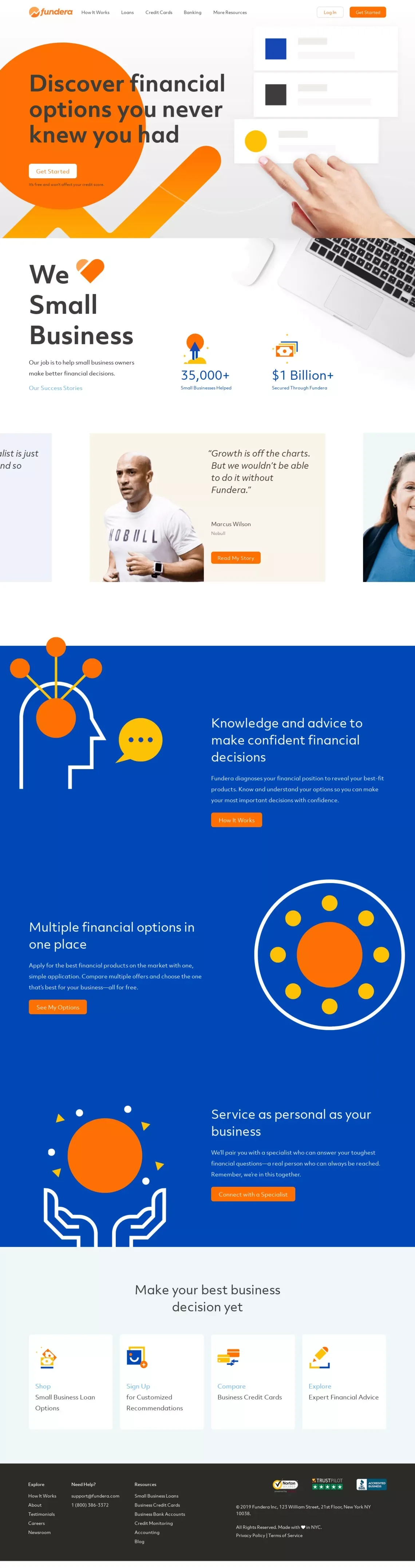 Fundera: Compare Your Best Small Business Loan and Credit Card Options - Landing design