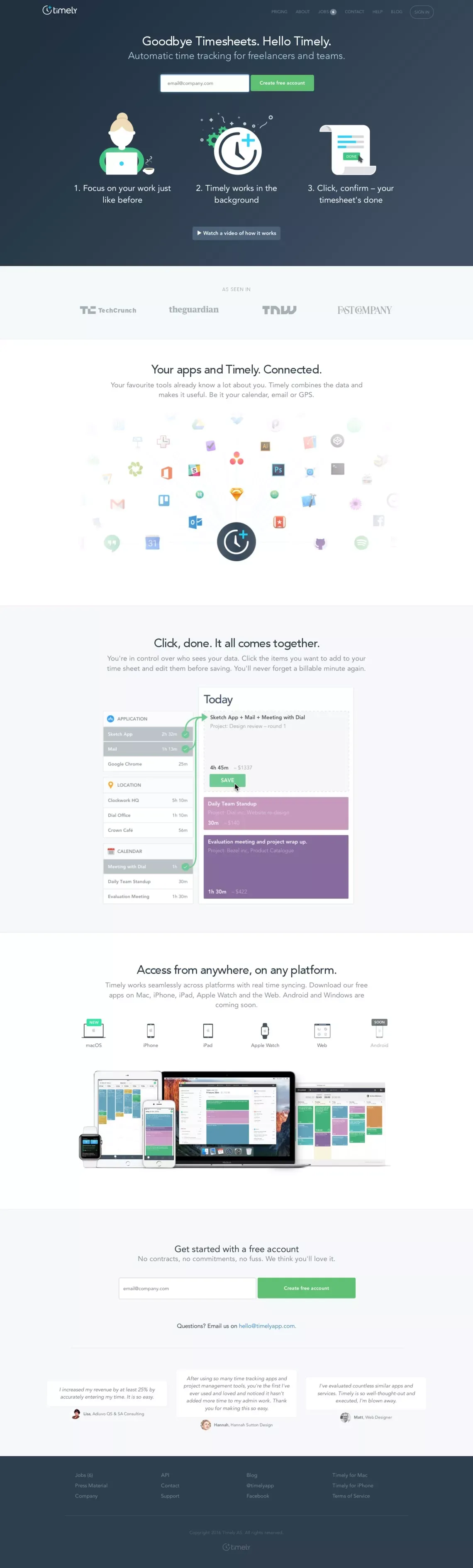 	  	    Timely – Automatic Time Tracking for Freelancers and Teams	  	 - Landing design