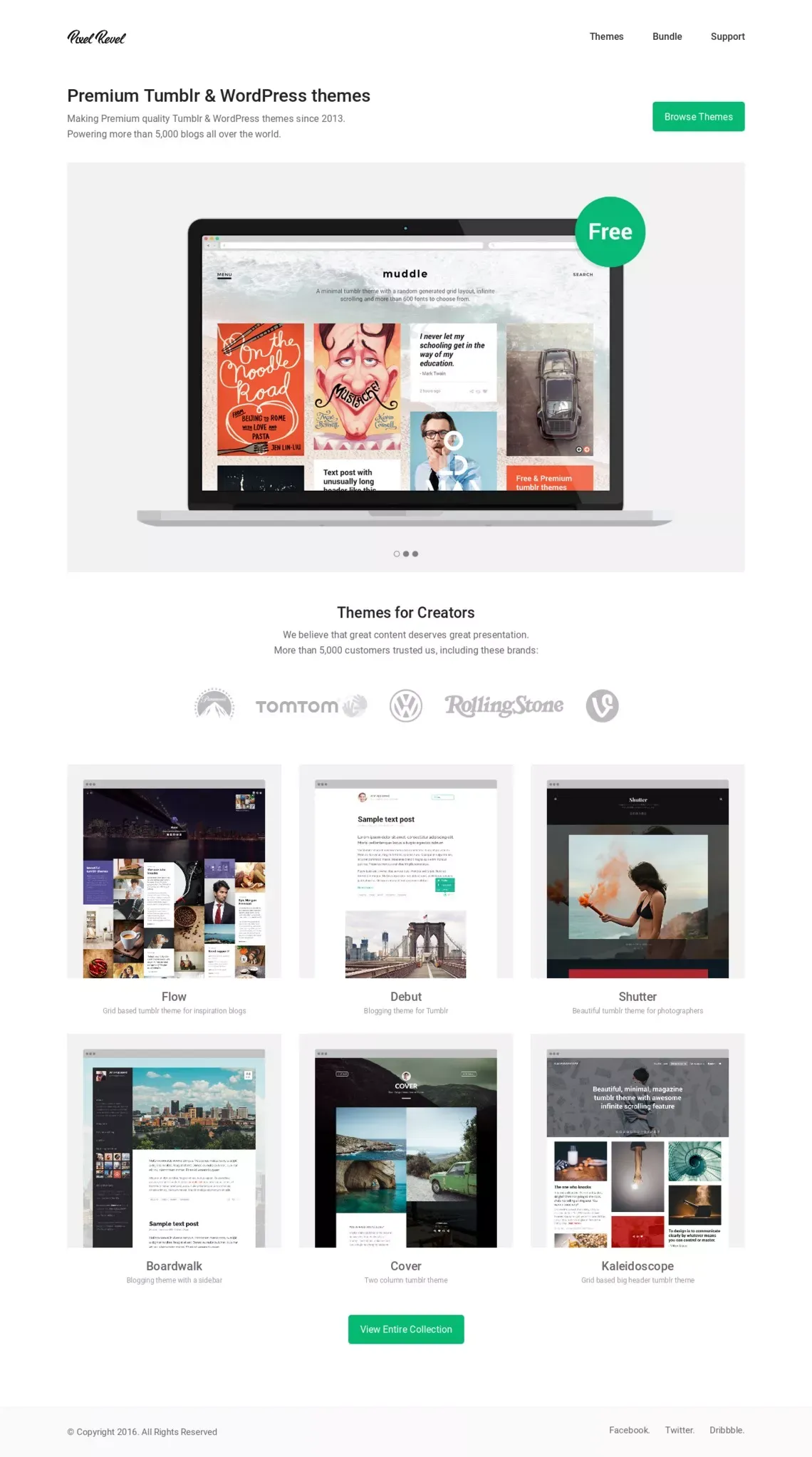 Pixel Revel – Premium WordPress & Tumblr themes - Landing design