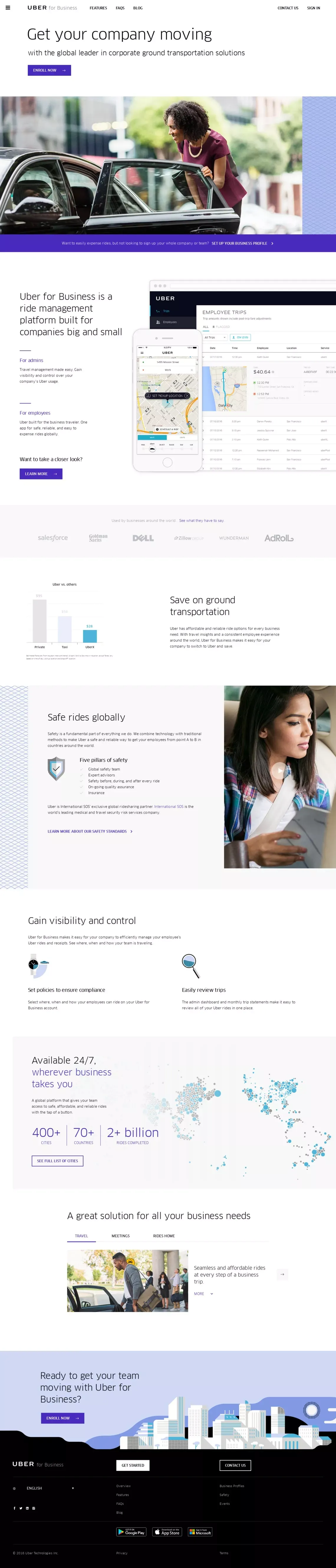 Corporate Travel Management | Uber for Business - Landing design