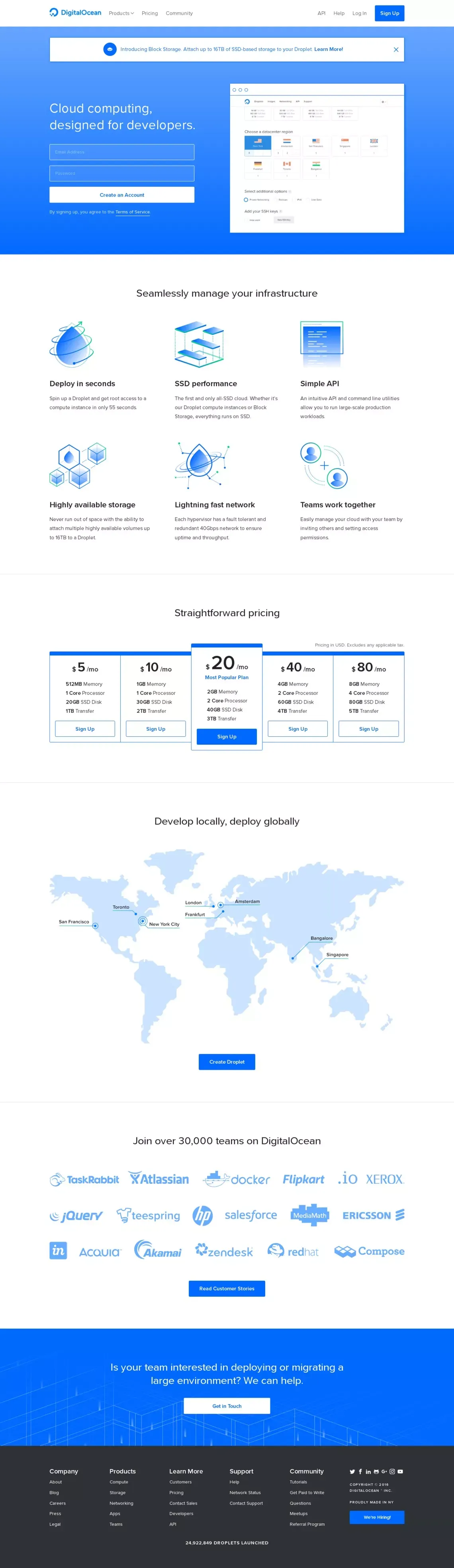 DigitalOcean: Cloud computing designed for developers - Landing design