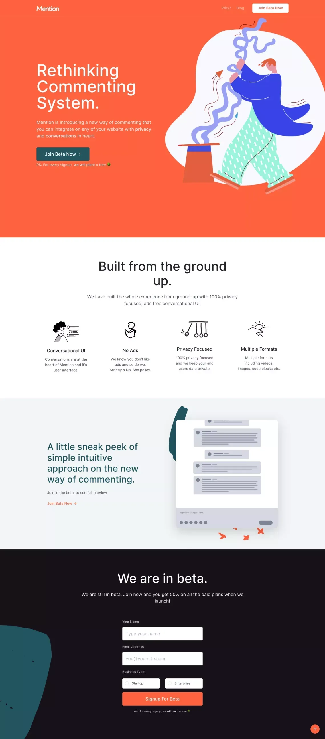 Mention | Rethinking Commenting System - Landing design