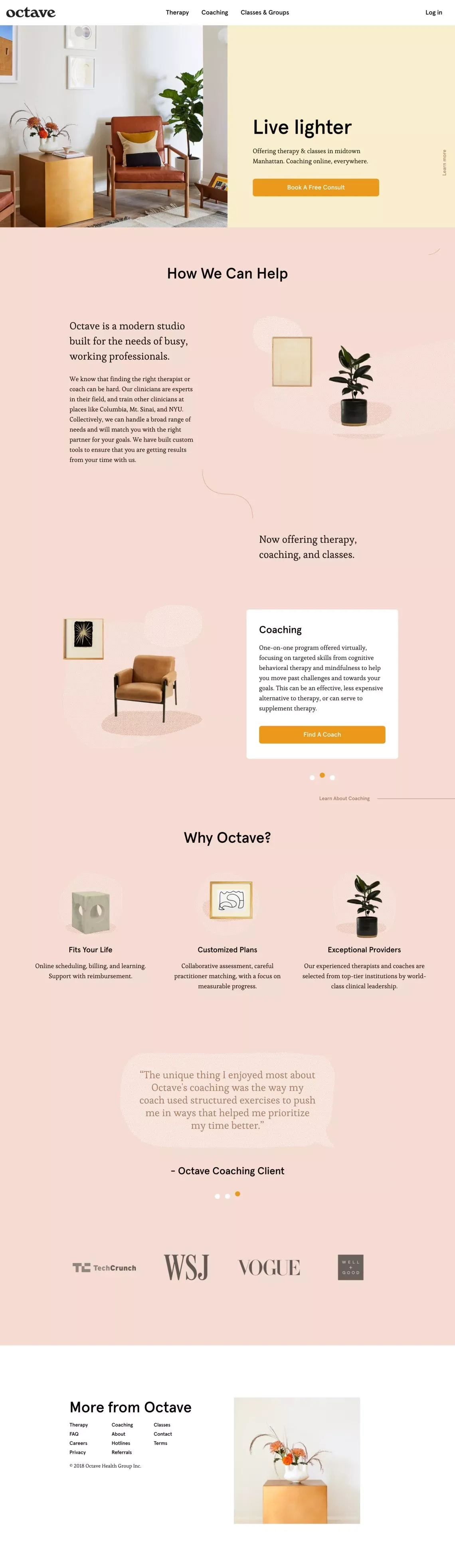 Octave | A New Evidence-Based Therapy Practice & Wellness Community - Landing design