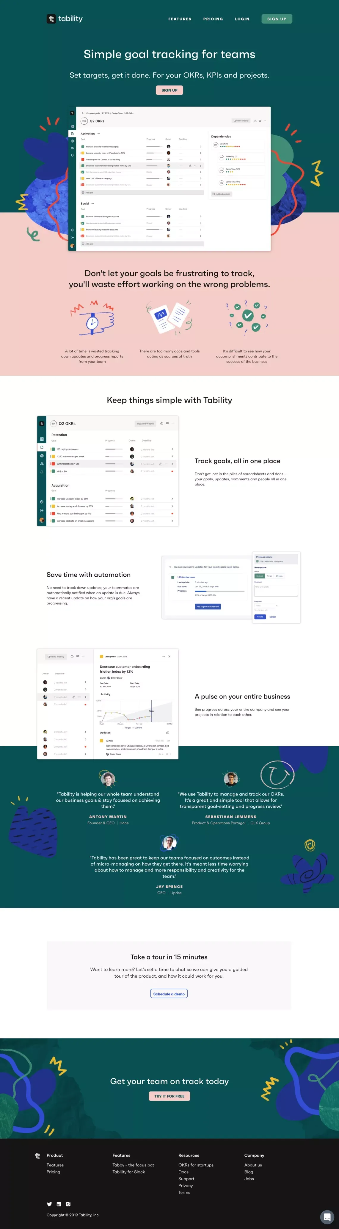 Tability | Simple and easy goal-tracking for your business - Landing design